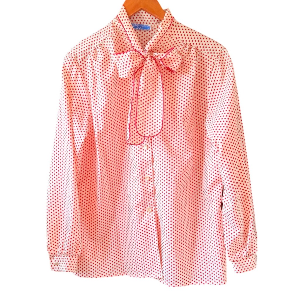 Vintage Lady‎ Holiday Kitten Bow Polka-Dot Long Sleeve Women's Size Medium